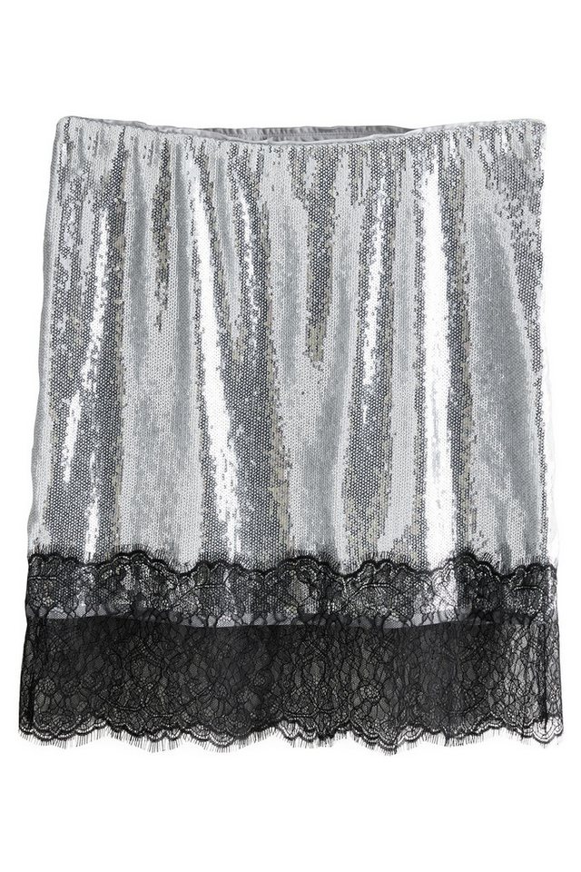 Next Paillettenrock Pailletten-Minirock mit Spitzenbesatz (1-tlg) von Next