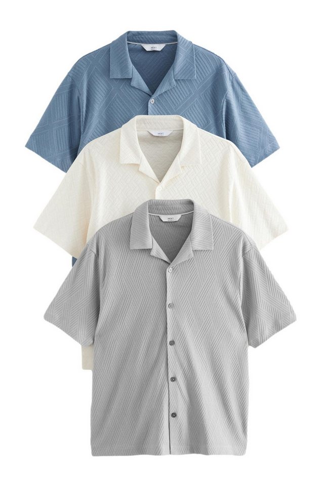 Next Poloshirt Strukturiertes Kurzarmhemd mit Kuba-Kragen (3-tlg) von Next