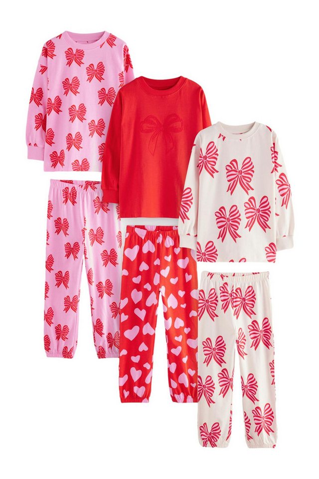 Next Pyjama Schlafanzug mit Jogginghose und Schleife, 3er-Pack (6 tlg) von Next