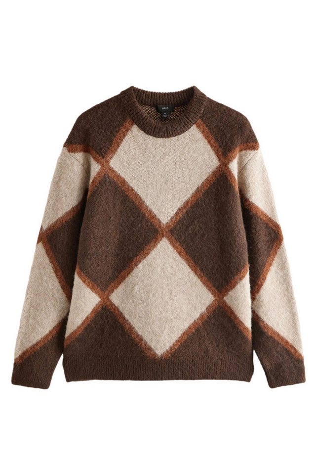 Next Rundhalspullover Angerauter Relaxed Fit Rundhalspullover mit Muster (1-tlg) von Next