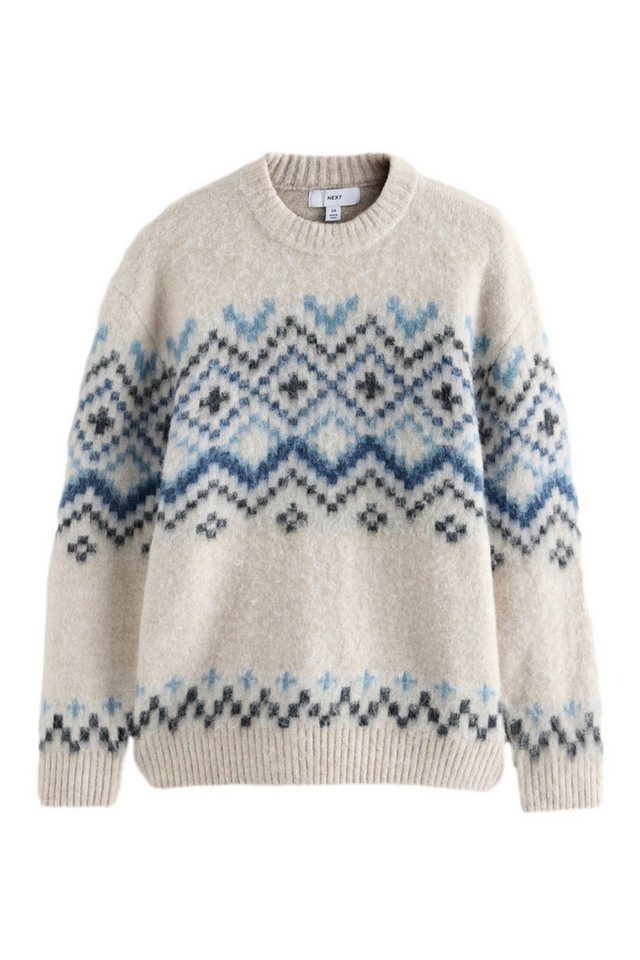 Next Rundhalspullover Angerauter Relaxed Fit Rundhalspullover mit Muster (1-tlg) von Next