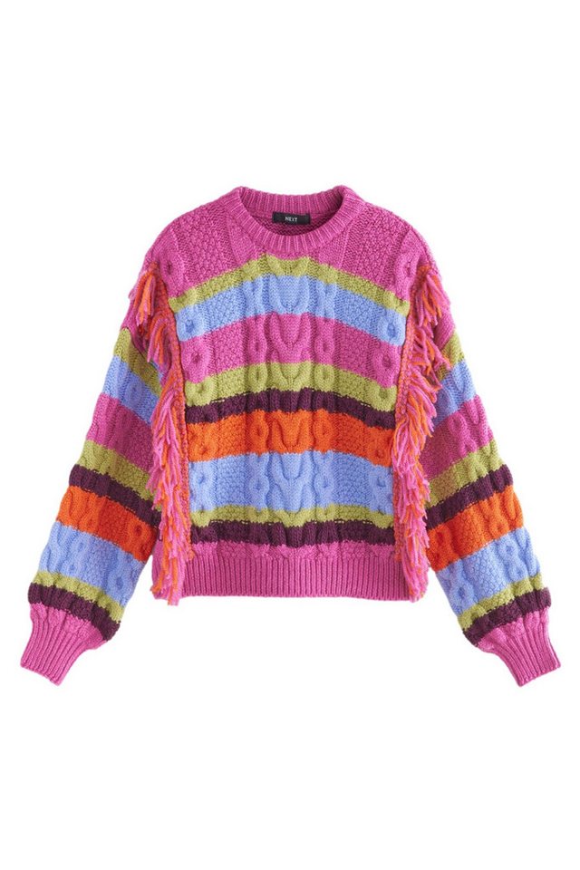 Next Rundhalspullover Statement-Strickpullover mit Streifen und Fransen (1-tlg) von Next