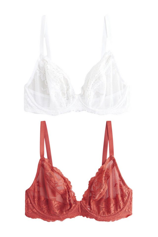 Next Set: Dekolleté-BH Unwattiert-Dekolleté-Spitzen-BHs DD+ im 2er-Pack (2-tlg) von Next