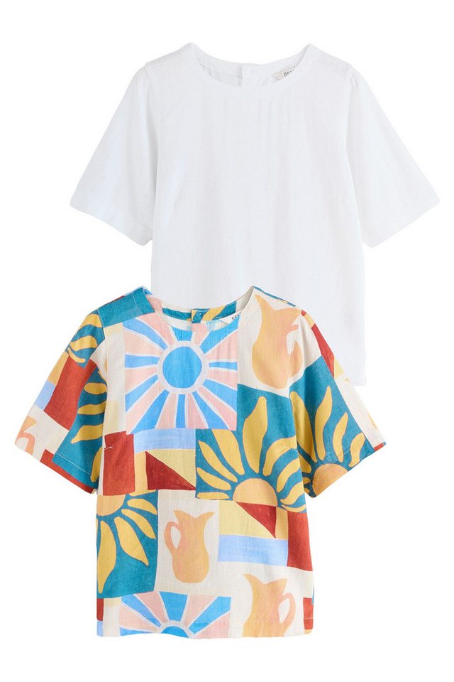 Next T-Shirt Kastige T-Shirts mit Leinenanteil im 2er-Pack (2-tlg) von Next