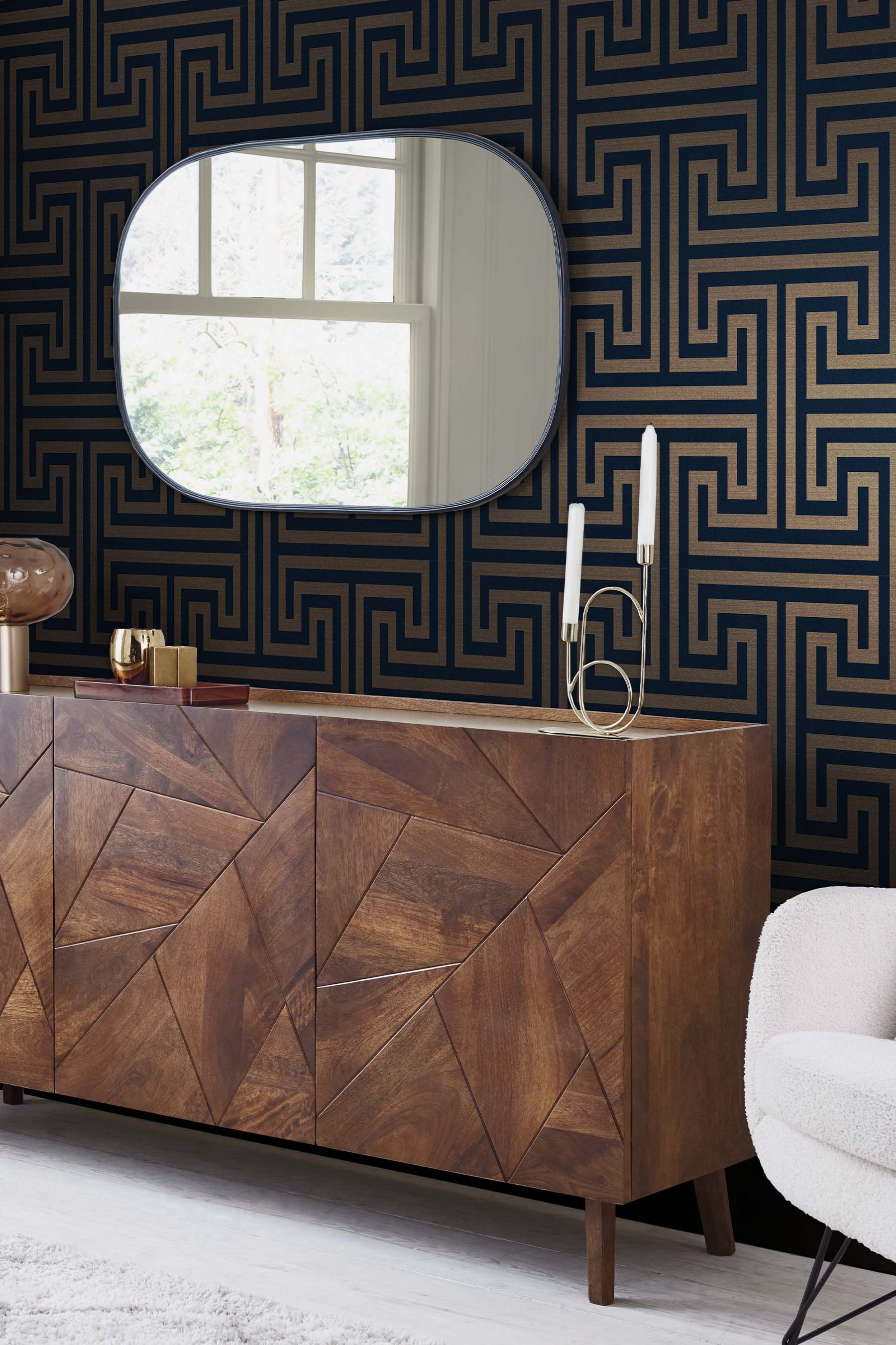 Next Vliestapete "METALLIC GREEK KEY Vliestapete 10mx52cm" 3D-Optik texturiert Metallischer Griechischer Schlüssel blau 10mx52cm von Next