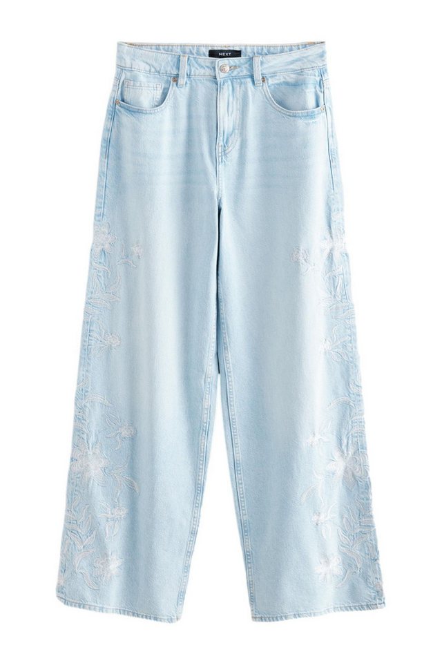 Next Weite Jeans Bestickte Jeans mit weitem Bein 100 % Baumwolle (1-tlg) von Next