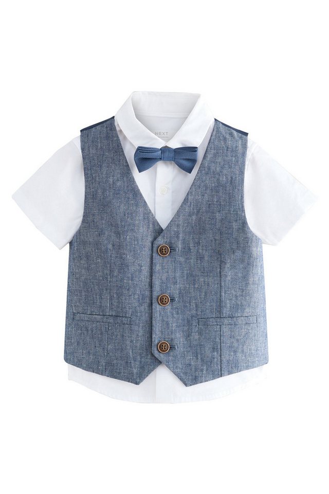 Next Weste, Hemd & Krawatte/Fliege Weste, Hemd & Fliege im Set aus Baumwolle/Leinen (3-tlg) von Next