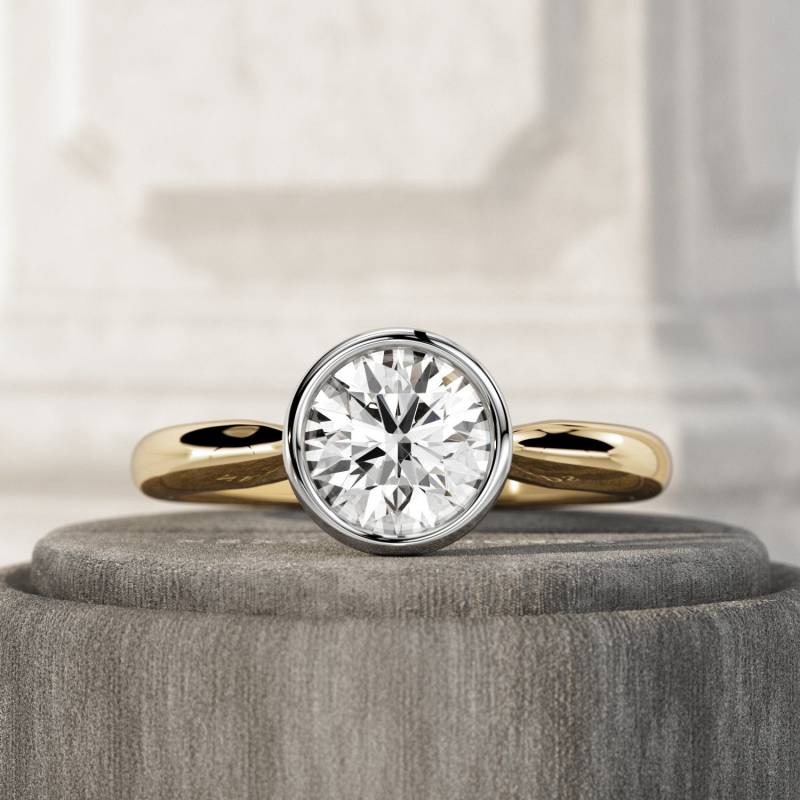 1 Ct Rund Brilliant Lab Erstellt Diamant Solitär Ring/Lünette Set Verlobungsring Zweifarbiger Diamantring Einzigartige von NextDiamonds