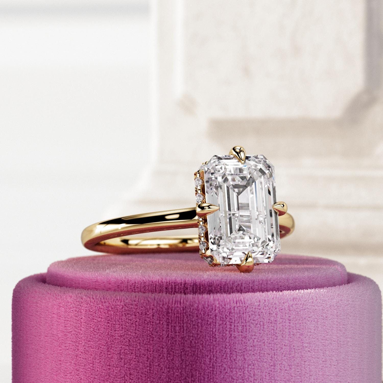 2, 5 Karat Smaragdschliff-Lab-Gewachsener Diamant-Drachengesetzter Verlobungsring/Versteckter Halo-Krallenspitzen 14K Gold-Kompass-Ring E Vvs2 2, 5 Karat Smaragdschliff-Lab-Gewachsener Diamant-Drachengesetzter Verlobungsring/Versteckter Halo-Krallenspitzen 14K Gold-Kompass-Ring E Vvs2 von NextDiamonds