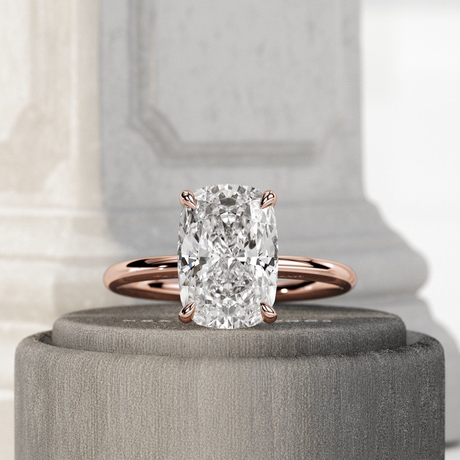 2 Ct Lab Zuchtdiamant Ring/Länglicher Kissen Diamant Verlobungsring 14K Roségold Minimaler von NextDiamonds