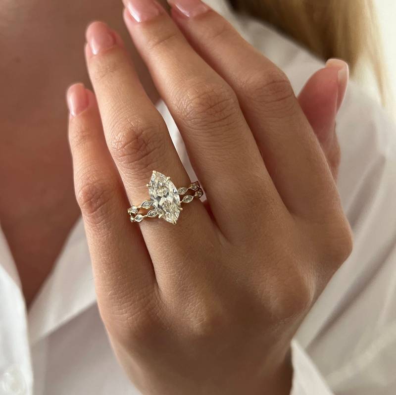 2 Karat Marquise Labradorit Diamant Lünette Set Braut/Band Verlobungsring E Vs1 Igi Zertifizierter 14K Goldring von NextDiamonds