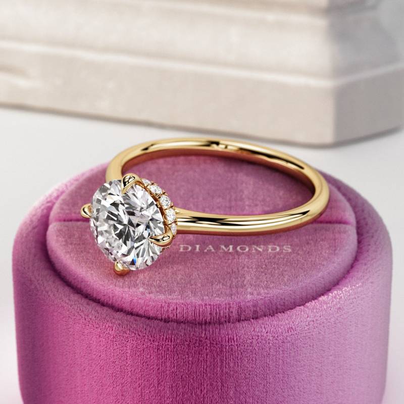 2 Karat Runde E Vvs2 Lab Grown Diamant Kompass Set Unikat Verlobungsring/Versteckte Halo Kathedrale 4 Prong 14K Gelbgold Solitär Ring von NextDiamonds