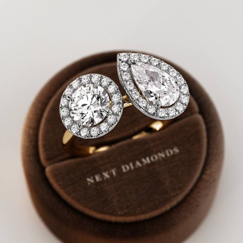 2 Karat Toi Et Moi Halo Birne Und Runder Labor Gewachsener Diamant Ring/Zwei-stein Erstellter Zweifarbig von NextDiamonds