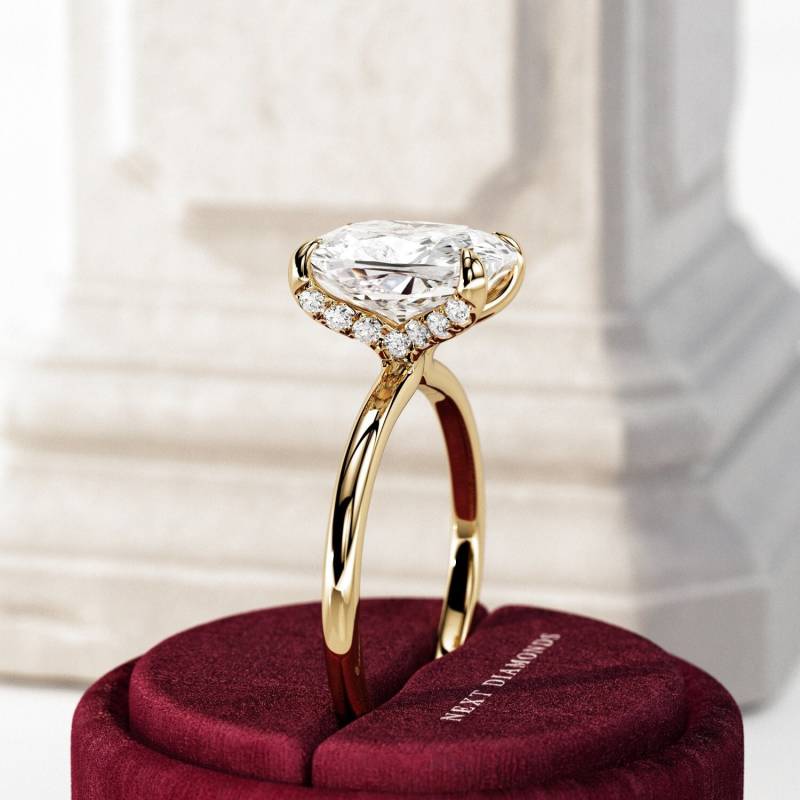 3 Karat Länglicher Kissen Diamant Verlobungsring/Labor Gewachsene Gepflasterte Zacken Vorschlag Ring Zierlicher Gelber 14K Gold Dünner von NextDiamonds