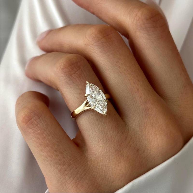 3 Karat Marquise E Vvs2 Solitärring Mit Labor Diamanten/Gespaltener Schaft, Verlobungsring Aus 585Er Gelbgold 2, 7 Mm Dicker Bandring von NextDiamonds