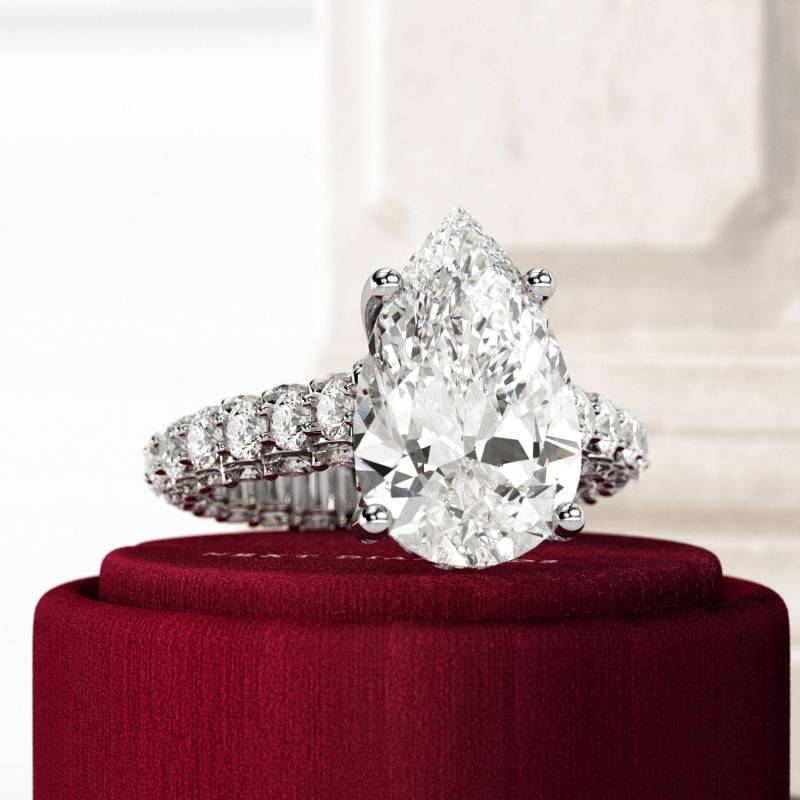 9 Karat Total Pear Cut E Vvs2 Labor Gewachsener Diamant Iced Out Verlobungsring/Volldiamanten Kathedralen Ring 3D Pave Luxuriöser Riesiger von NextDiamonds