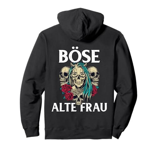 Backprint Böse alte Frau ältere Frauen die Sarkasmus haben Pullover Hoodie von NextLevel Merch