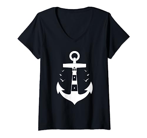Damen Anker Symbol weiß Schiff Boot segeln T-Shirt mit V-Ausschnitt von NextLevel Merch