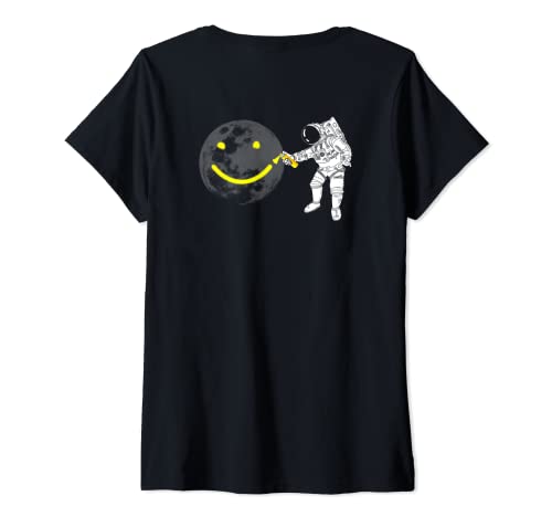 Damen Backprint Astronaut Mond Graffiti T-Shirt mit V-Ausschnitt von NextLevel Merch