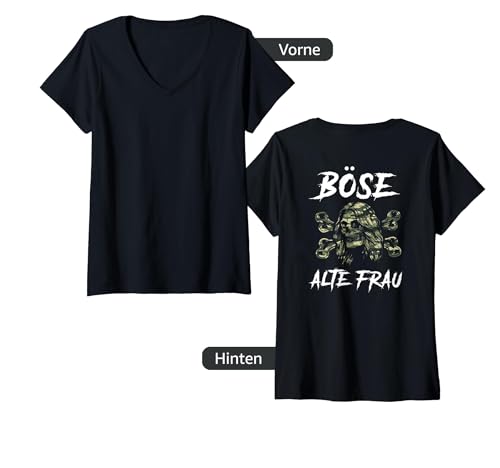 Damen Backprint Böse alte Frau T-Shirt mit V-Ausschnitt von NextLevel Merch