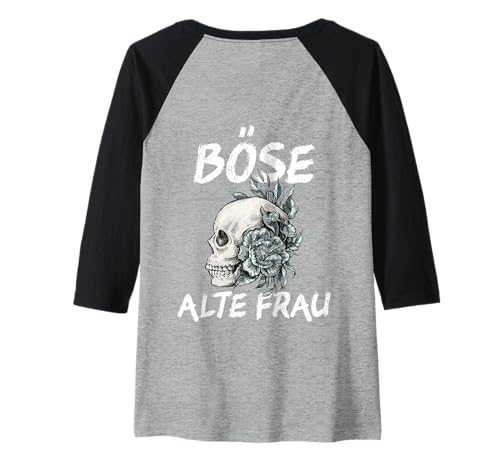 Damen Backprint Böse alte Frau Vintage Totenkopf mit Sarkasmus Raglan von NextLevel Merch