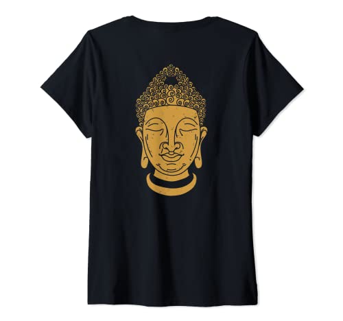 Damen Backprint Buddha Kopf Kara und Zen T-Shirt mit V-Ausschnitt von NextLevel Merch