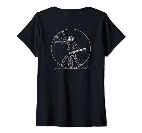Damen Backprint E-Gitarre vitruvianischer Mensch T-Shirt mit V-Ausschnitt von NextLevel Merch