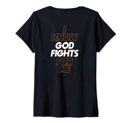 Damen Backprint I know god fights for me T-Shirt mit V-Ausschnitt von NextLevel Merch