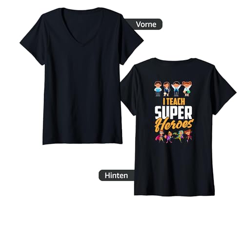 Damen Backprint I teach super heroes T-Shirt mit V-Ausschnitt von NextLevel Merch