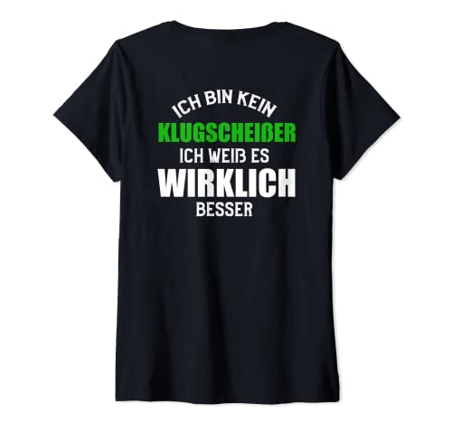 Damen Backprint Ich bin kein Klugscheißer ich weiß es besser T-Shirt mit V-Ausschnitt von NextLevel Merch