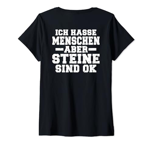 Damen Backprint Ich hasse Menschen aber Steine sind ok T-Shirt mit V-Ausschnitt von NextLevel Merch