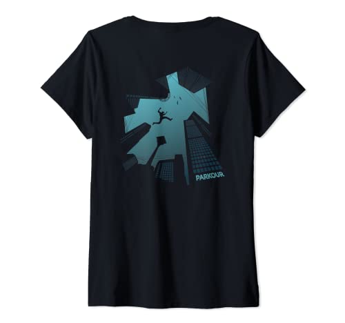 Damen Backprint Parkour Runner T-Shirt mit V-Ausschnitt von NextLevel Merch