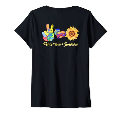 Damen Backprint Peace love sunshine T-Shirt mit V-Ausschnitt von NextLevel Merch