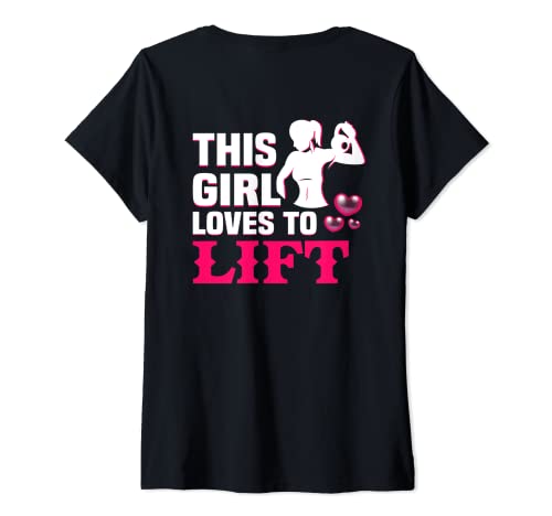 Damen Backprint This girl loves to lift Fitness Studio Workout T-Shirt mit V-Ausschnitt von NextLevel Merch