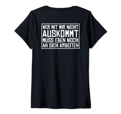 Damen Backprint Wer mit Mir Nicht auskommt muss an sich arbeiten T-Shirt mit V-Ausschnitt von NextLevel Merch