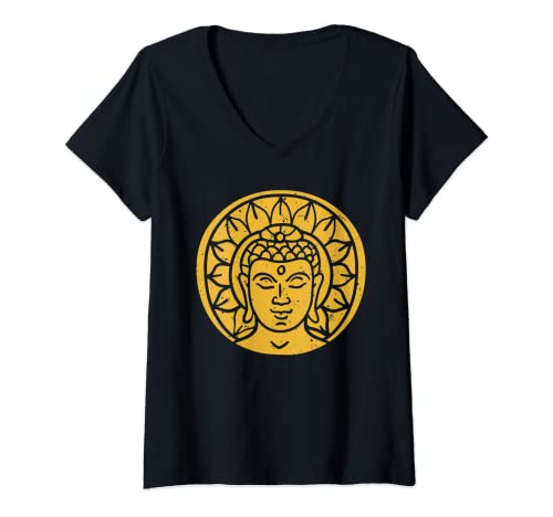 Damen Buddha Kopf Spirituelles Chi T-Shirt mit V-Ausschnitt von NextLevel Merch