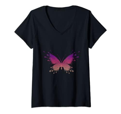 Damen Bunter Schmetterling T-Shirt mit V-Ausschnitt von NextLevel Merch