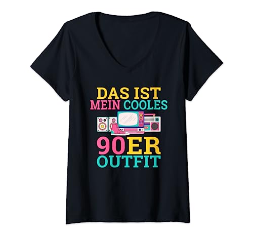 Damen Das ist mein cooles 90er Outfit 90ziger Kostüme 90s Fun T-Shirt mit V-Ausschnitt von NextLevel Merch