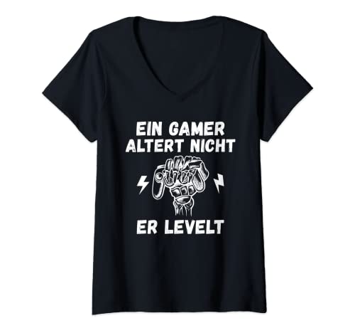 Damen Ein Gamer altert nicht, er levelt T-Shirt mit V-Ausschnitt von NextLevel Merch