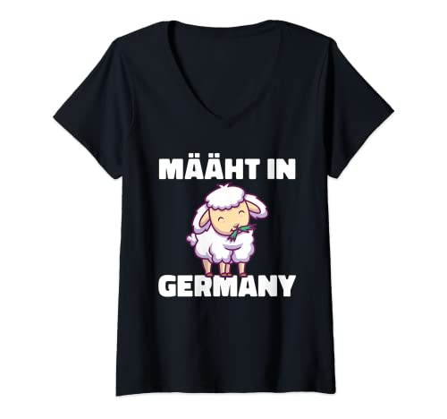 Damen Mäht in Germany Rasenmäher Garten Kleingärtner Schaf T-Shirt mit V-Ausschnitt von NextLevel Merch