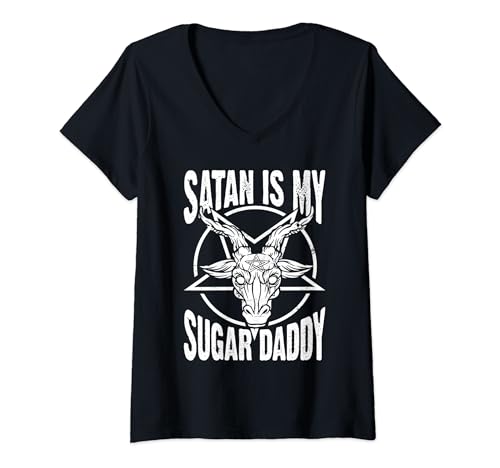 Damen Satan is my sugar daddy Teufel und Hölle T-Shirt mit V-Ausschnitt von NextLevel Merch