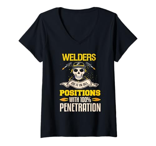 Damen Welders do it in All Positions with 100% Penetration T-Shirt mit V-Ausschnitt von NextLevel Merch