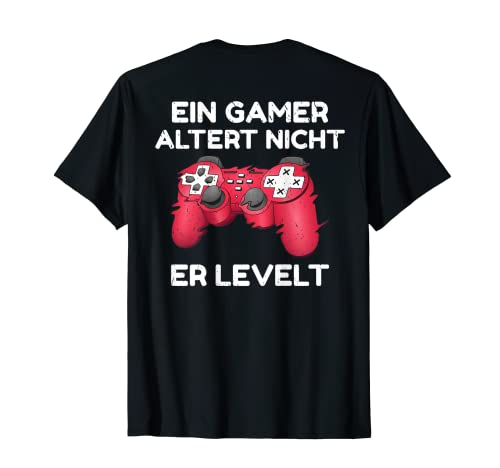 Herren Backprint Ein Gamer altert nicht, er levelt T-Shirt von NextLevel Merch