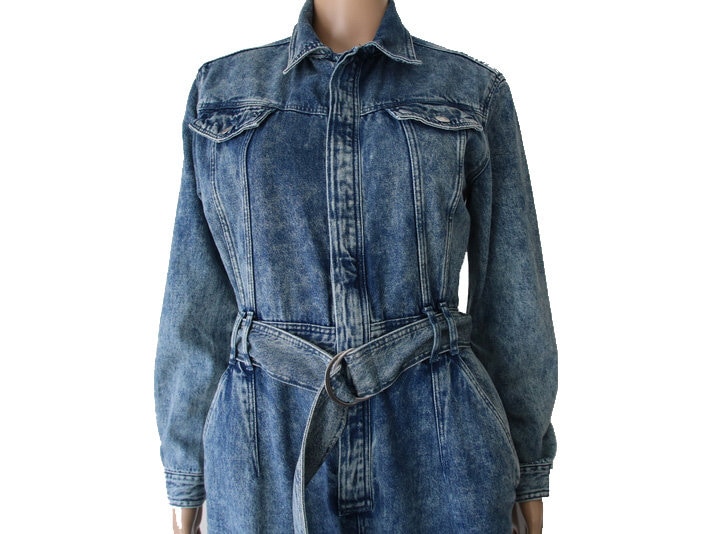 Vintage Acid Wash Denim Damen Blau Jumpsuit Baumwolle Strampler Overalls Einteiler Klein Größe von Nextgemvintage