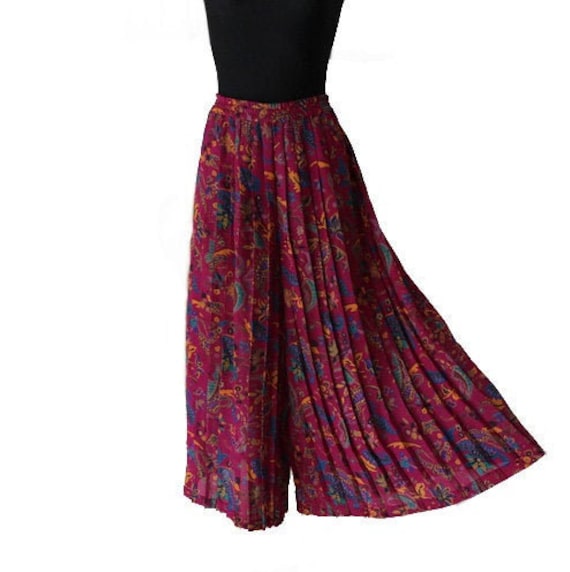 Vintage Lila Multicolor Faltenrock Capri Bein Hohe Taille Palazzo Sommerhose Rock M/L Größe Vintage Lila Multicolor Faltenrock Capri Bein Hohe Taille Palazzo Sommerhose Rock M/L Größe von Nextgemvintage