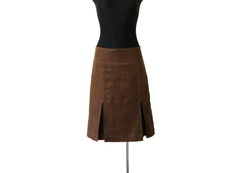 Vintage Reiner Leinen A-Line Rock Braun Midi Low Waist Größe M Vintage Reiner Leinen A-Line Rock Braun Midi Low Waist Größe M von Nextgemvintage