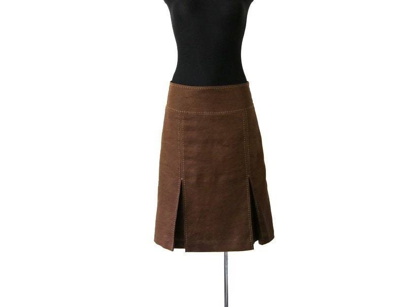 Vintage Reiner Leinen A-Line Rock Braun Midi Low Waist Größe M Vintage Reiner Leinen A-Line Rock Braun Midi Low Waist Größe M von Nextgemvintage