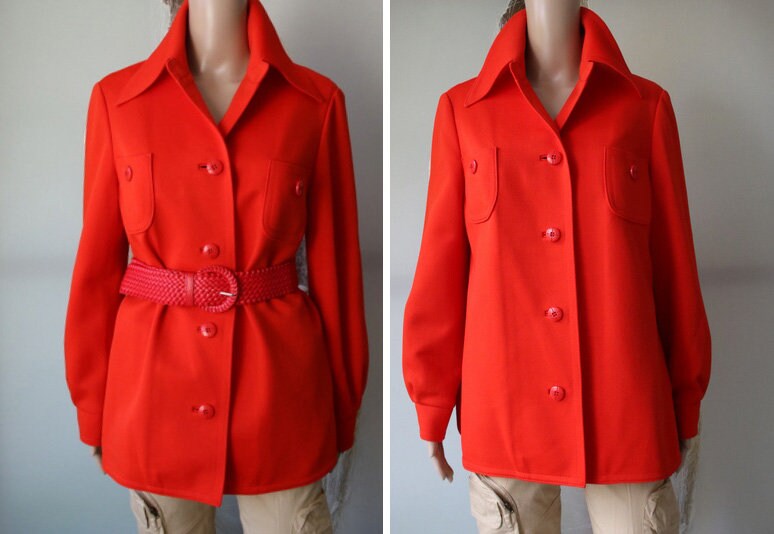 Vintage Rot Orange Damen Gürtel Blazer Jacke M/L Größe von Nextgemvintage