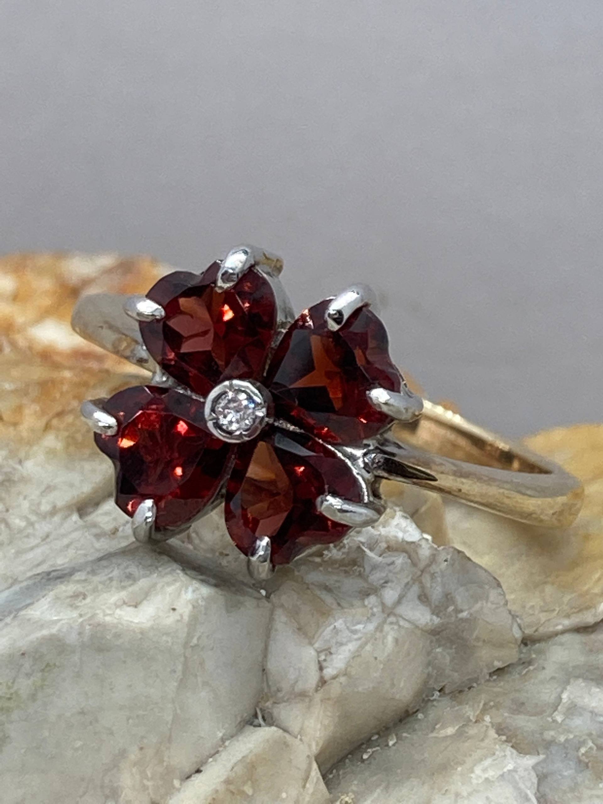 Granat Und Diamant Blume Vintage Ring Gr.18, 50 von Nextotheheart