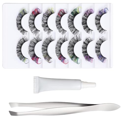 Nexusectar Lash Clusters, 7 Paar mehrfarbige falsche Wimpern – Augen Make-up für empfindliche Haut Abend Foto Mädchen Junge Party von Nexusectar